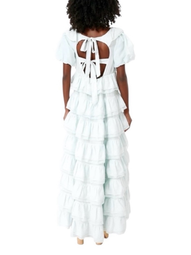 Nwt Innika Choo Puff Sleeve Tier Frill Ruffle Maxi Dress Light Blue Size Large — image 2 of 8